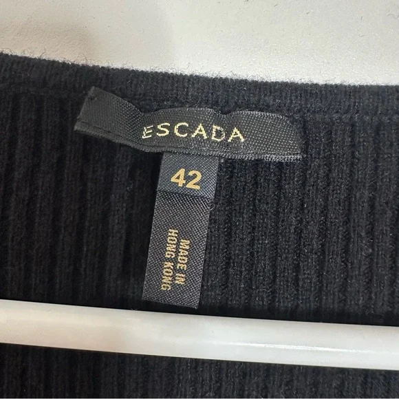 Escada black wool cashmere knit ribbed cap sleeve sweater top - Picture 4 of 4